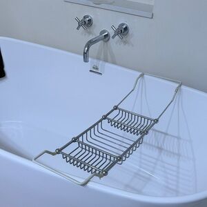 Restoration Hardware Chrome Bath Caddy with White-Coated Hooks